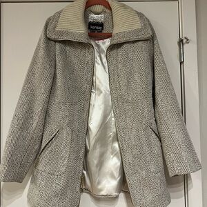 Kensie Women's Herringbone Pea Coat - Cream and Gray/ Brown Size Medium